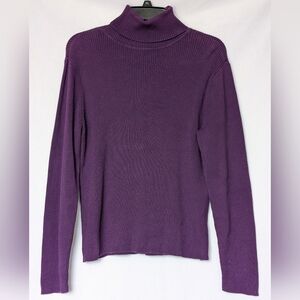 Villager Sport, Liz Claiborne Purple Ribbed Turtleneck Sweater, L Made In Japan